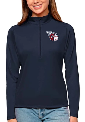 Antigua Cleveland Guardians Womens Navy Blue Tribute Qtr Zip Pullover