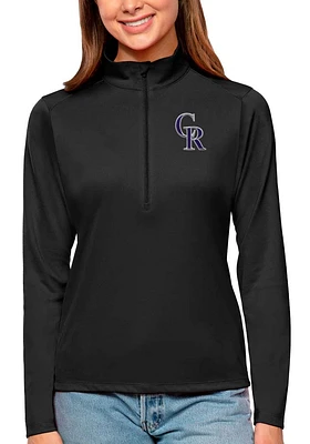 Antigua Colorado Rockies Womens Black Tribute Qtr Zip Pullover