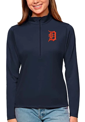 Antigua Detroit Tigers Womens Navy Blue Tribute Qtr Zip Pullover
