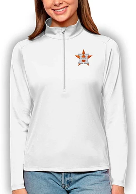 Antigua Houston Astros Womens White Tribute Design Qtr Zip Pullover
