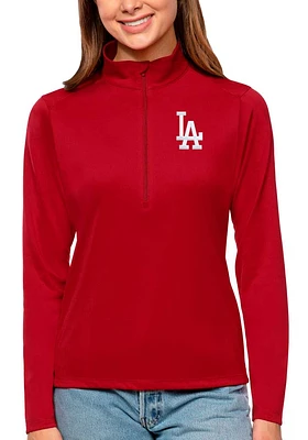 Antigua Los Angeles Dodgers Womens Red Tribute Qtr Zip Pullover