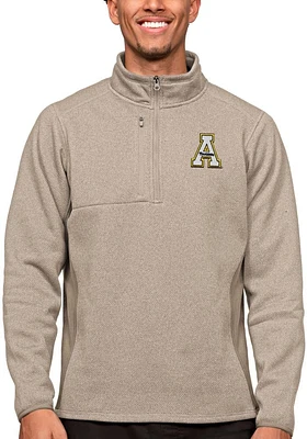 Antigua Appalachian State Mountaineers Mens Oatmeal Course Long Sleeve Qtr Zip Pullover