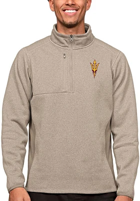 Antigua Arizona State Sun Devils Mens Oatmeal Course Long Sleeve Qtr Zip Pullover