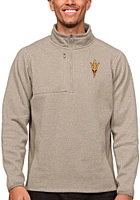 Antigua Arizona State Sun Devils Mens Oatmeal Course Long Sleeve Qtr Zip Pullover