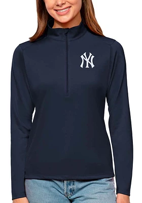 Antigua New York Yankees Womens Navy Blue Tribute Qtr Zip Pullover