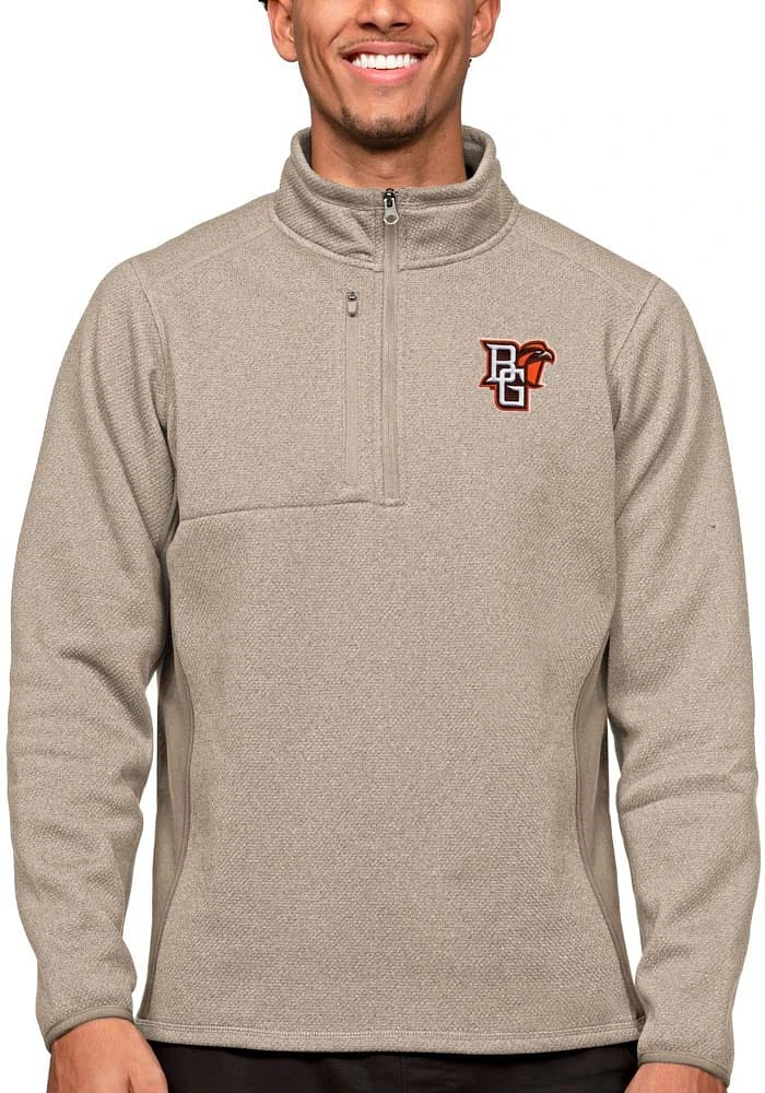 Antigua Bowling Green Falcons Mens Oatmeal Course Long Sleeve Qtr Zip Pullover