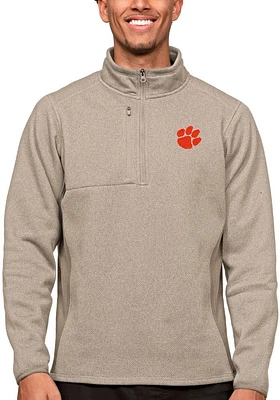 Antigua Clemson Tigers Mens Oatmeal Course Long Sleeve Qtr Zip Pullover
