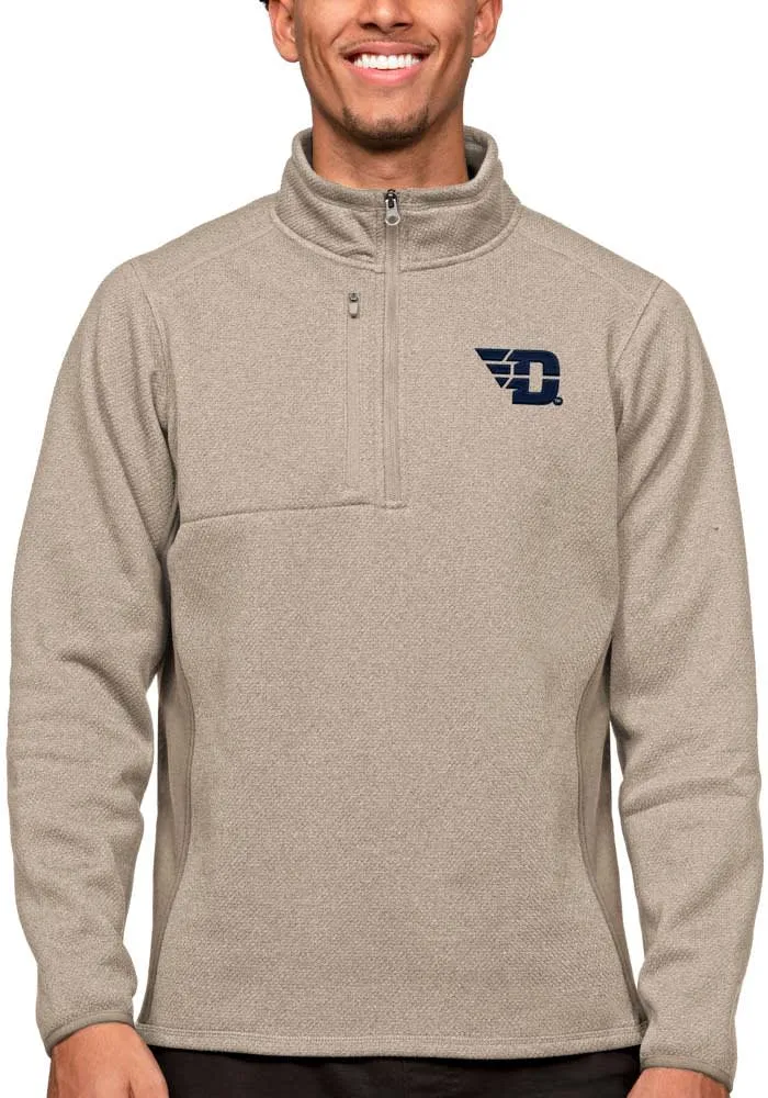 Antigua Dayton Flyers Mens Oatmeal Course Long Sleeve Qtr Zip Pullover