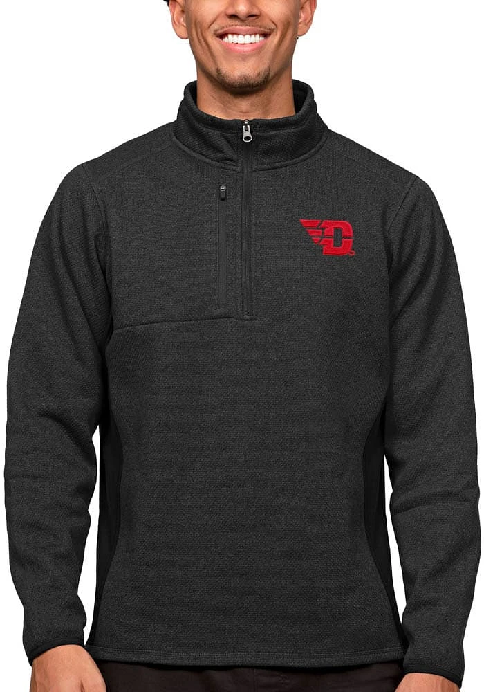 Antigua Dayton Flyers Mens Black Course Long Sleeve Qtr Zip Pullover