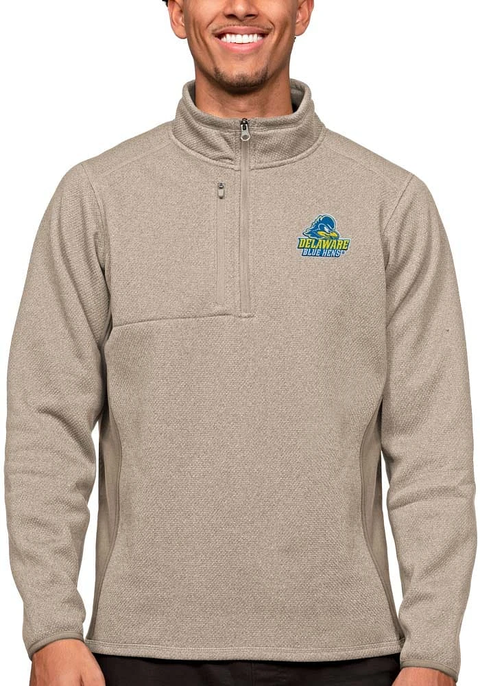 Antigua Delaware Fightin' Blue Hens Mens Oatmeal Course Long Sleeve Qtr Zip Pullover