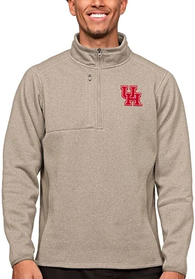 Antigua Houston Cougars Mens Oatmeal Course Long Sleeve Qtr Zip Pullover