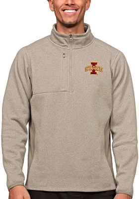 Antigua Iowa State Cyclones Mens Oatmeal Course Long Sleeve Qtr Zip Pullover