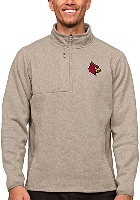 Antigua Louisville Cardinals Mens Oatmeal Course Long Sleeve Qtr Zip Pullover
