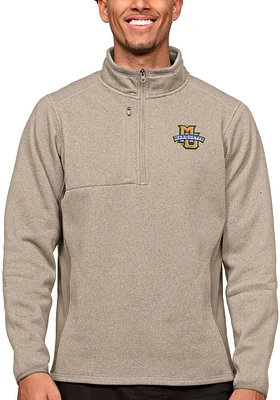 Antigua Marquette Golden Eagles Mens Oatmeal Course Long Sleeve Qtr Zip Pullover