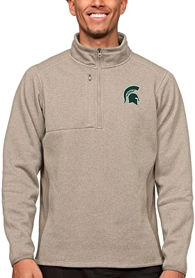 Antigua Michigan State Spartans Mens Oatmeal Course Long Sleeve Qtr Zip Pullover