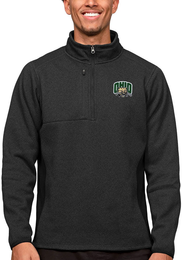 Antigua Ohio Bobcats Mens Black Course Long Sleeve Qtr Zip Pullover