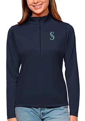 Antigua Seattle Mariners Womens Navy Blue Tribute Qtr Zip Pullover
