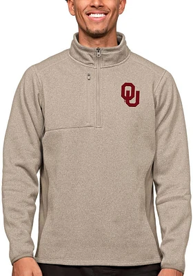 Antigua Oklahoma Sooners Mens Oatmeal Course Long Sleeve Qtr Zip Pullover