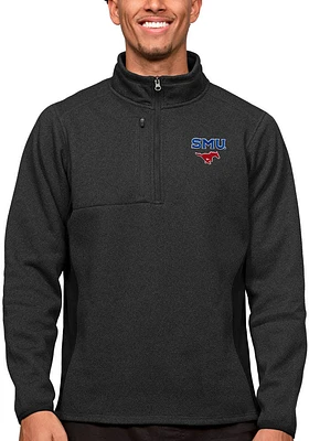 Antigua SMU Mustangs Mens Black Course Long Sleeve Qtr Zip Pullover