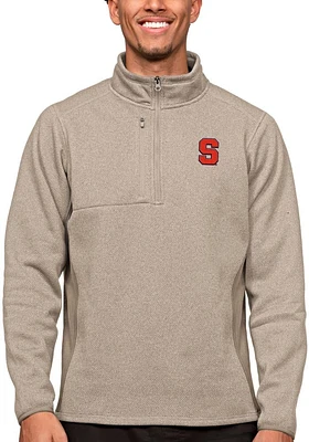 Antigua Syracuse Orange Mens Oatmeal Course Long Sleeve Qtr Zip Pullover