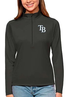 Antigua Tampa Bay Rays Womens Grey Tribute Qtr Zip Pullover
