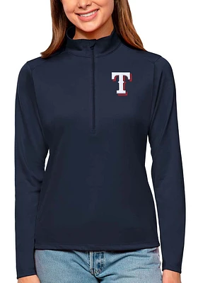 Antigua Texas Rangers Womens Navy Blue Tribute Qtr Zip Pullover