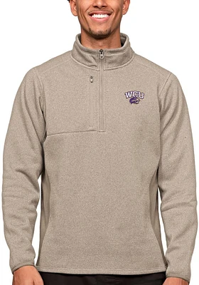 Antigua Western Carolina Mens Oatmeal Course Long Sleeve Qtr Zip Pullover