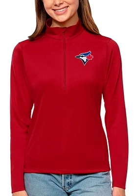 Antigua Toronto Blue Jays Womens Red Tribute Qtr Zip Pullover