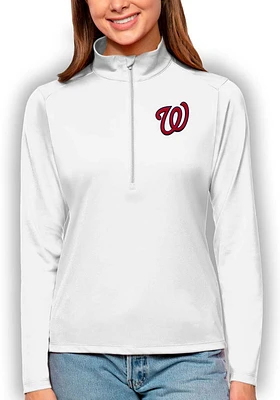 Antigua Washington Nationals Womens White Tribute Qtr Zip Pullover