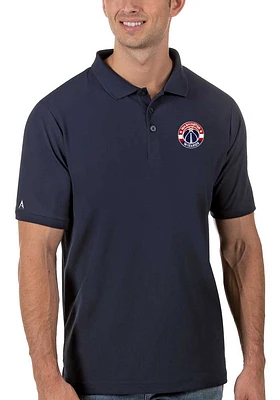 Antigua Washington Wizards Mens Navy Blue Legacy Pique Short Sleeve Polo