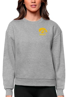Antigua Iowa Hawkeyes Womens Grey Victory Crew Sweatshirt