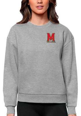 Womens Maryland Terrapins Grey Antigua Victory Crew Sweatshirt