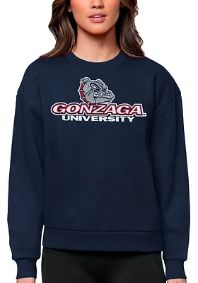 Antigua Gonzaga Bulldogs Womens Navy Blue Full Front Victory Crew Sweatshirt