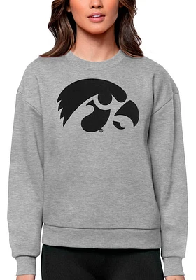 Antigua Iowa Hawkeyes Womens Grey Full Front Victory Crew Sweatshirt