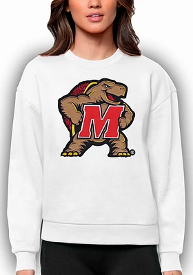 Womens Maryland Terrapins Antigua Full Front Victory Crew Sweatshirt