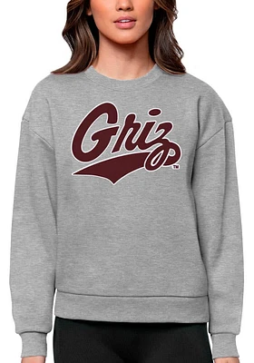 Antigua Montana Grizzlies Womens Grey Full Front Victory Crew Sweatshirt