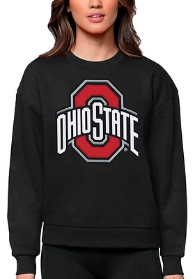 Antigua Ohio State Buckeyes Womens Black Full Front Victory Crew Sweatshirt