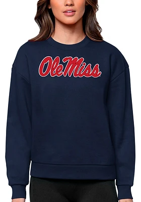 Antigua Ole Miss Rebels Womens Navy Blue Full Front Victory Crew Sweatshirt
