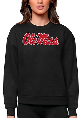 Antigua Ole Miss Rebels Womens Black Full Front Victory Crew Sweatshirt