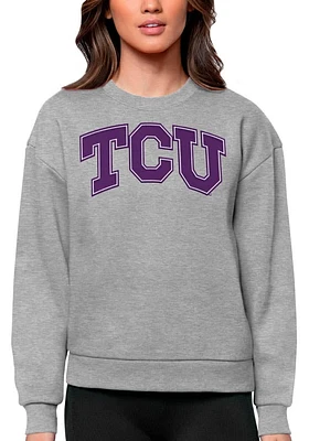 Antigua TCU Horned Frogs Womens Grey Full Front Victory Crew Sweatshirt