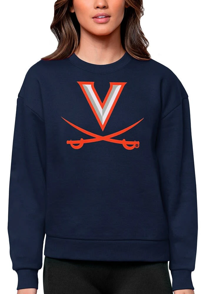 Antigua Virginia Cavaliers Womens Navy Blue Full Front Victory Crew Sweatshirt