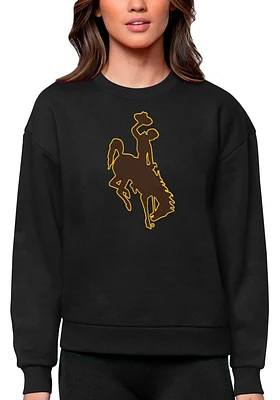 Antigua Wyoming Cowboys Womens Black Full Front Victory Crew Sweatshirt