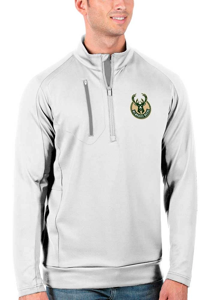 Antigua Milwaukee Bucks Mens Generation Long Sleeve Qtr Zip Pullover