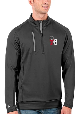 Antigua Philadelphia 76ers Mens Grey Generation Long Sleeve Qtr Zip Pullover