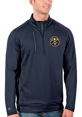 Antigua Denver Nuggets Mens Navy Blue Generation Long Sleeve Qtr Zip Pullover