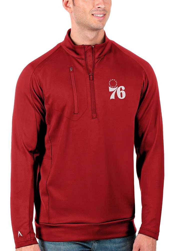 Antigua Philadelphia 76ers Mens Red Generation Long Sleeve Qtr Zip Pullover