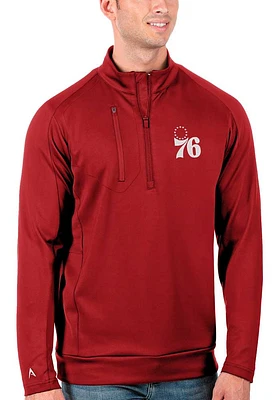 Antigua Philadelphia 76ers Mens Red Generation Long Sleeve Qtr Zip Pullover