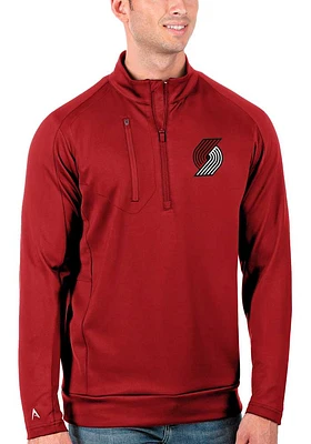 Antigua Portland Trail Blazers Mens Red Generation Long Sleeve Qtr Zip Pullover