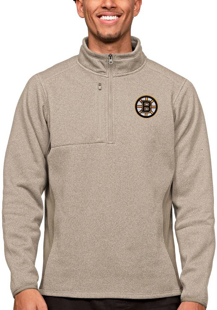Antigua Boston Bruins Mens Oatmeal Course Long Sleeve Qtr Zip Pullover