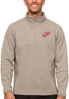 Antigua Detroit Red Wings Mens Oatmeal Course Long Sleeve Qtr Zip Pullover